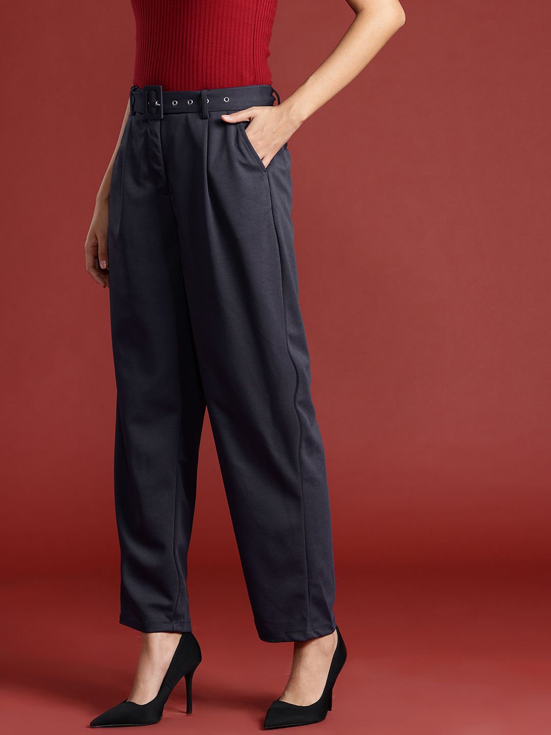 all about you Women High-Rise Pleated Trousers With a Belt