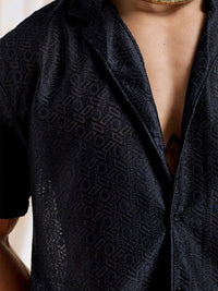 The Indian Garage Co Men Slim Fit Warp Knit Lace Resortwear Shirt