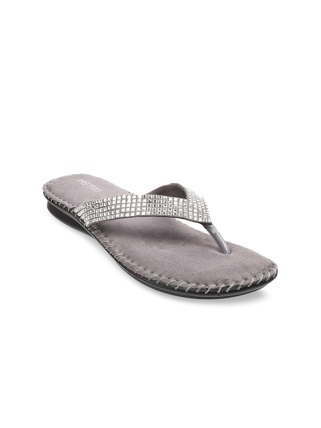 Metro Women Grey Embellished Sandals