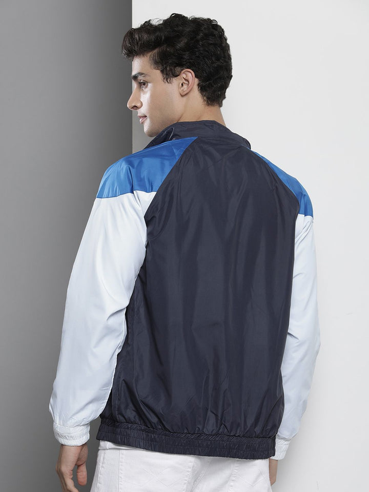 The Indian Garage Co Men Blue & White Colourblocked Windcheater Jacket
