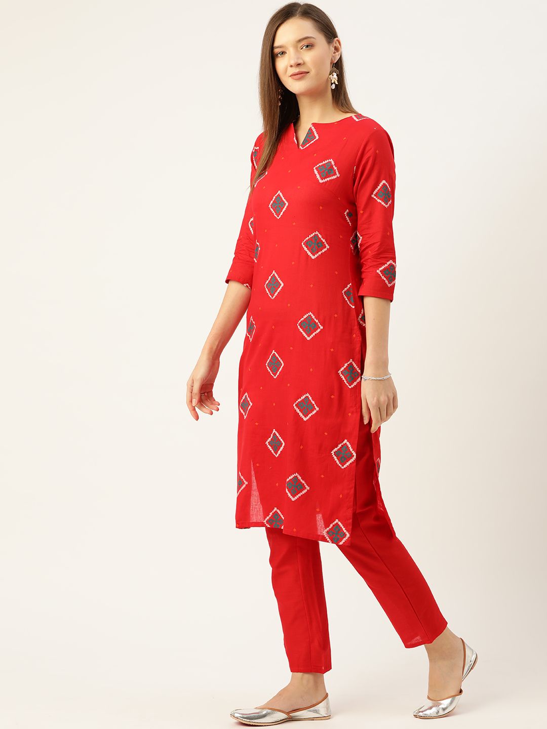 Anouk Women Red Ethnic Motifs Printed Pure Cotton Kurta with Trousers