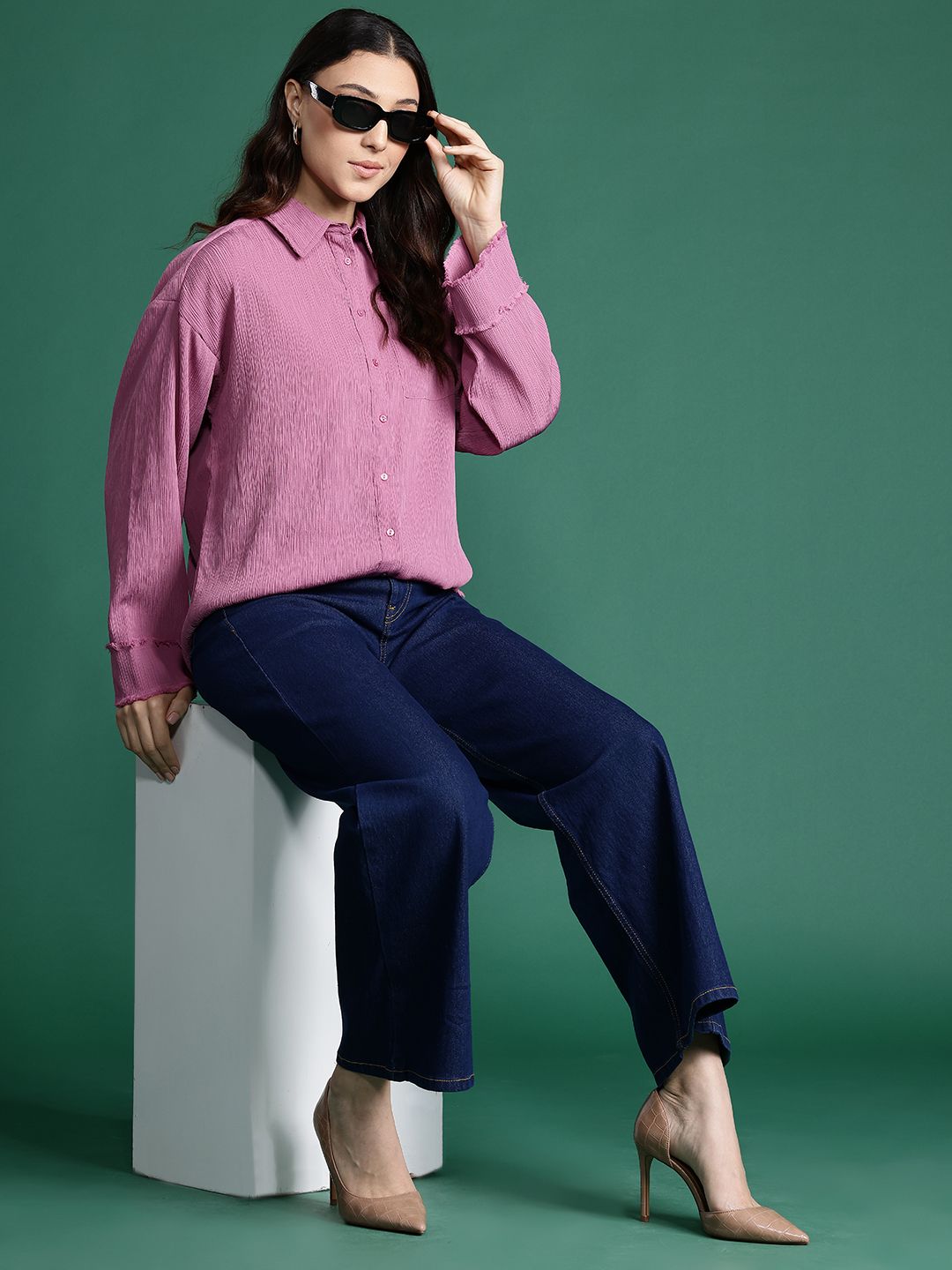 DressBerry Frayed Hem Crinkled Shirt