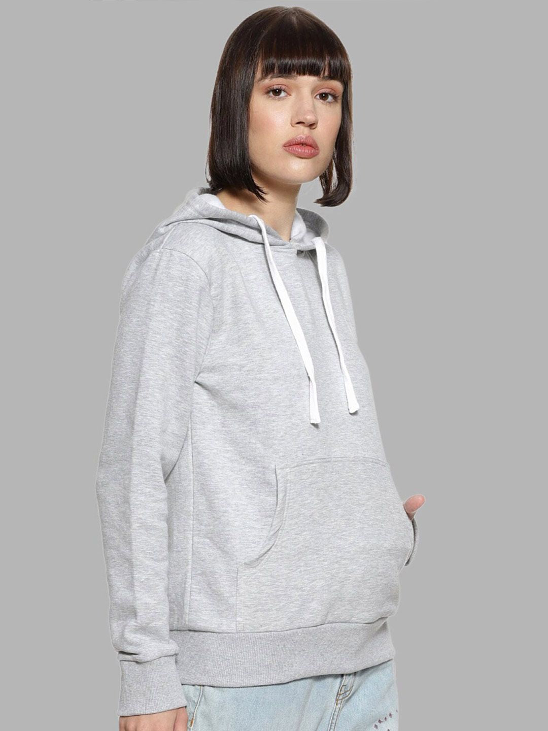 Campus Sutra Women Grey Hooded Sweatshirt