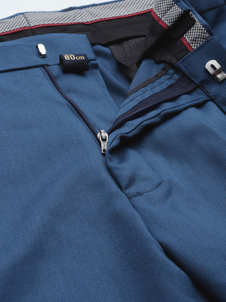 DENNISON Men Blue Solid Smart Auto Fit Waist Formal Trousers
