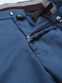 DENNISON Men Blue Solid Smart Auto Fit Waist Formal Trousers