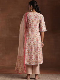 Libas Printed Panelled Gotta Patti Pure Cotton Anarkali Kurta with Palazzos & Dupatta