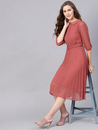 SASSAFRAS Rose Accordian Pleat A-Line Dress