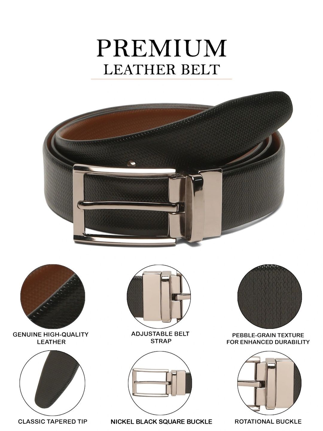 Teakwood Leathers Men Textured Leather Reversible Belt
