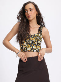 DressBerry Modern Muse Printed Ruffles Straps Crop Top