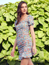 STREET 9 Floral Printed Square Neck Crepe Sheath Dress