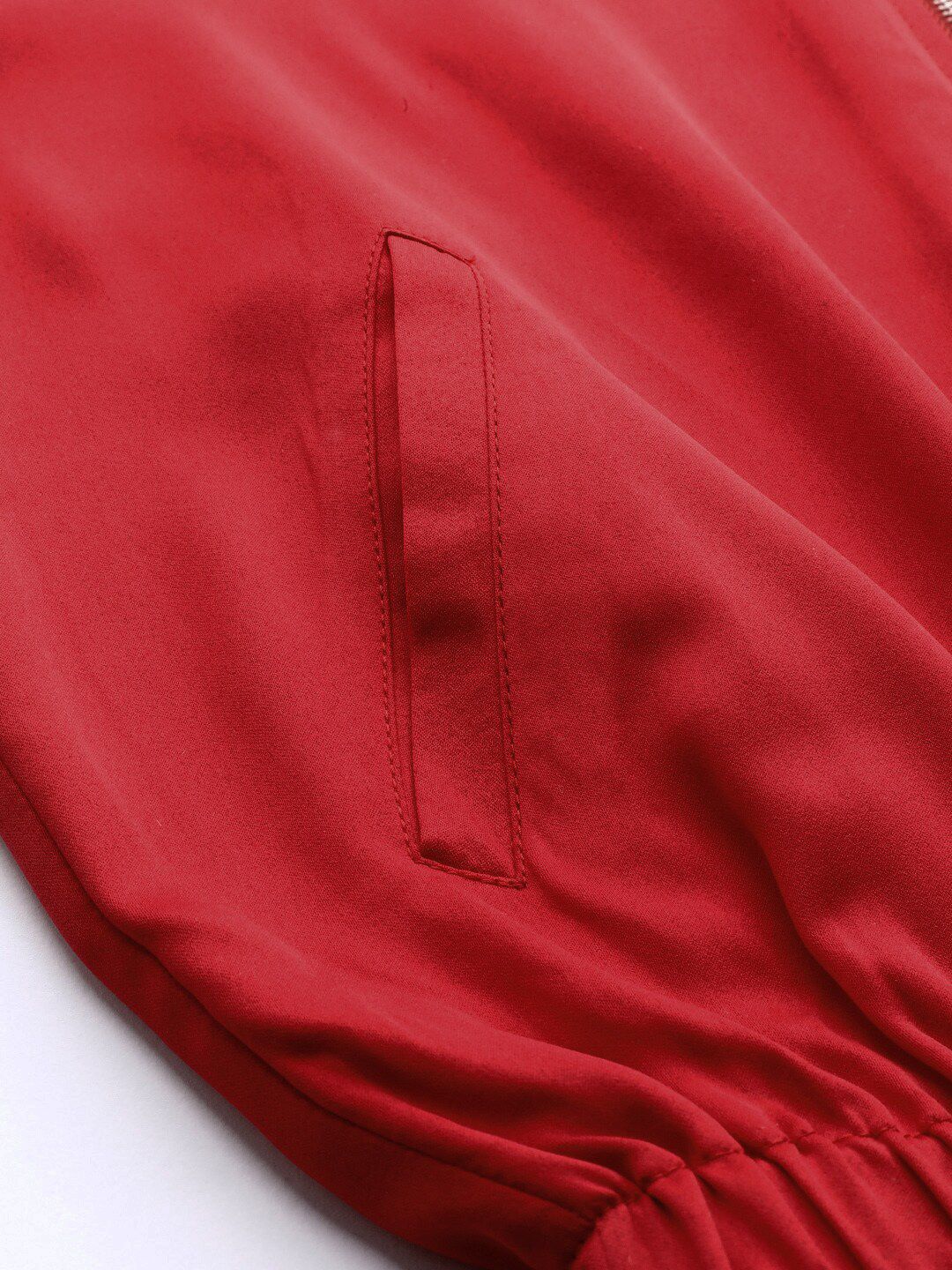 STREET 9 Women Red Solid Lightweight Bomber Jacket