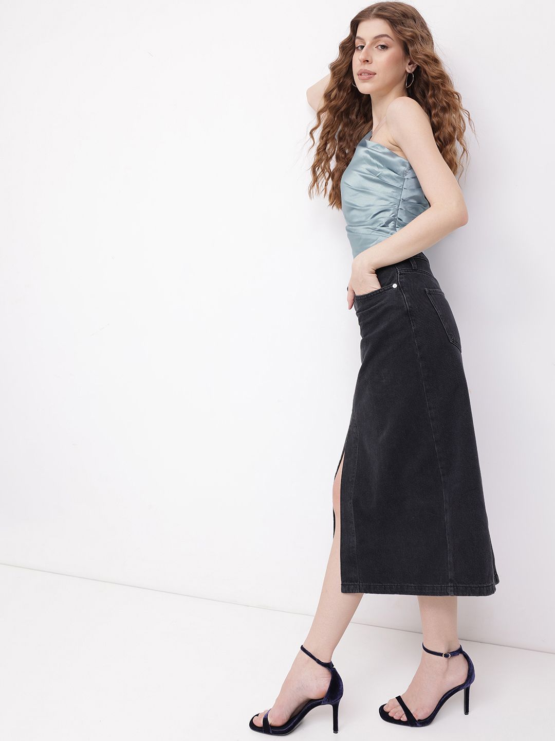 DressBerry High-Low Drama Ruched Satin Top