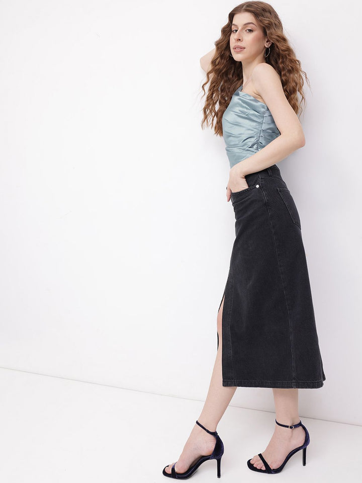 DressBerry High-Low Drama Ruched Satin Top