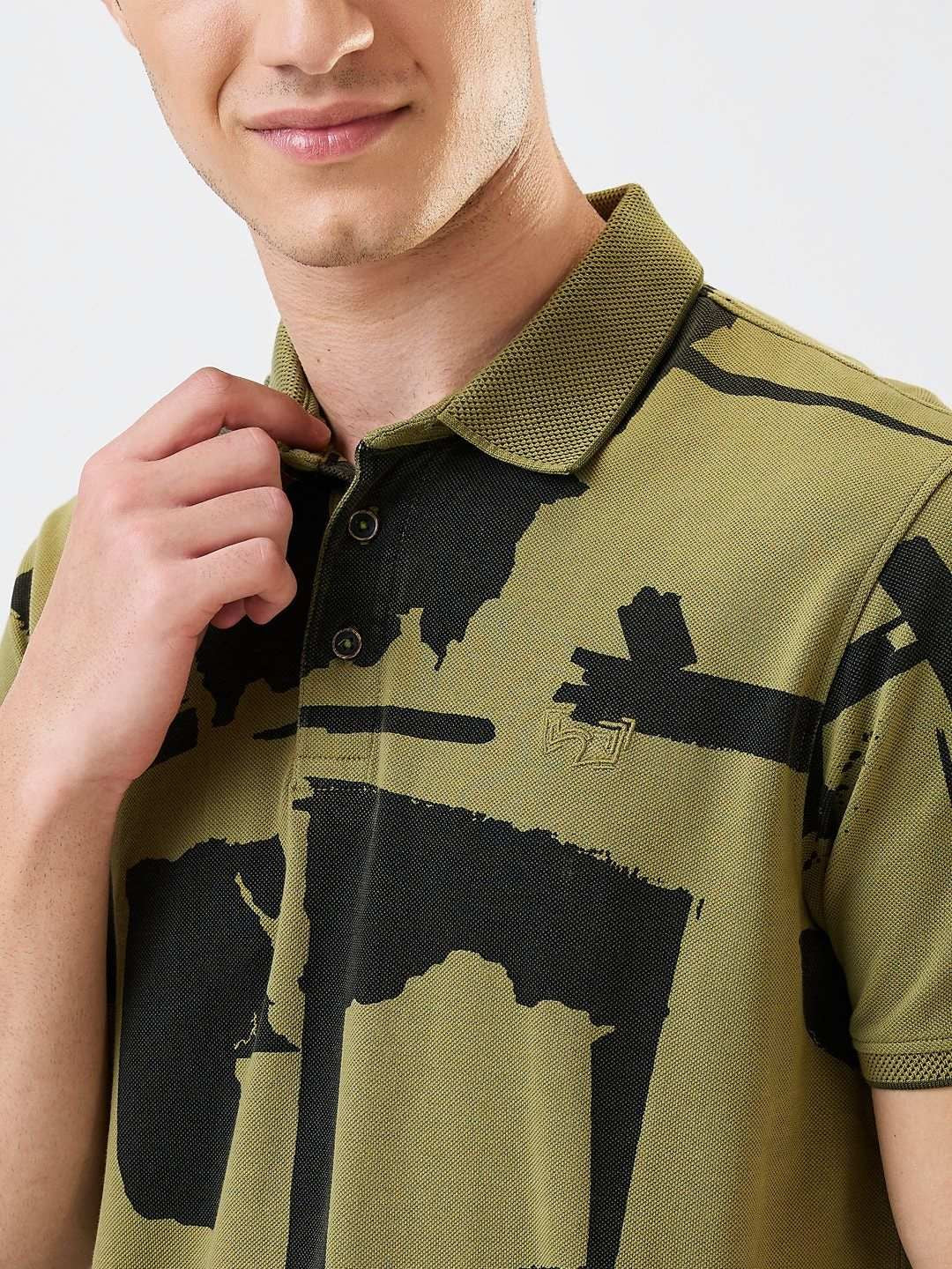 SPYKAR Men Abstract Printed Polo Collar Cotton Slim Fit T-shirt