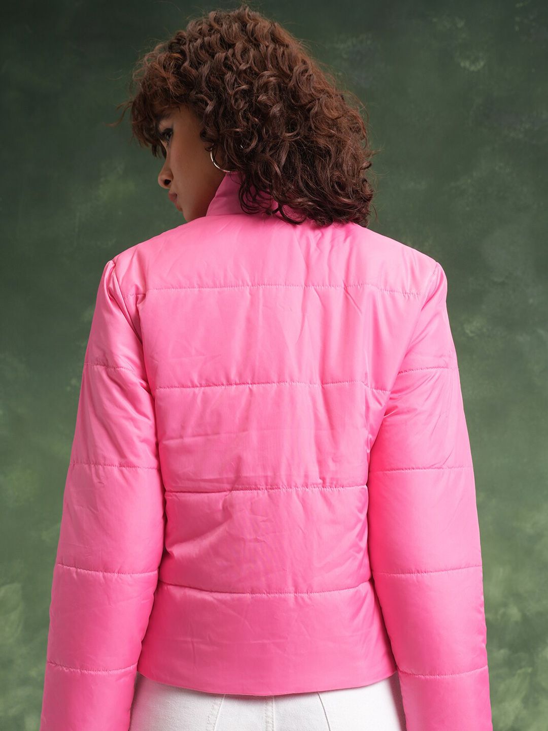 Tokyo Talkies Pink Stand Collar Padded Jacket