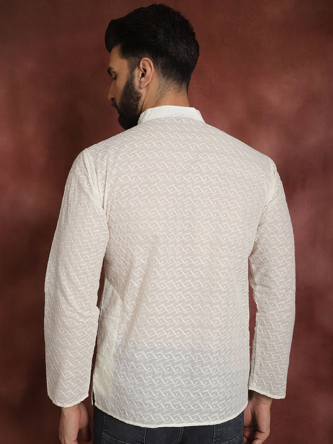 SOJANYA Ethnic Motifs Chikankari Embroidered Mandarin Collar Pure Cotton Kurta