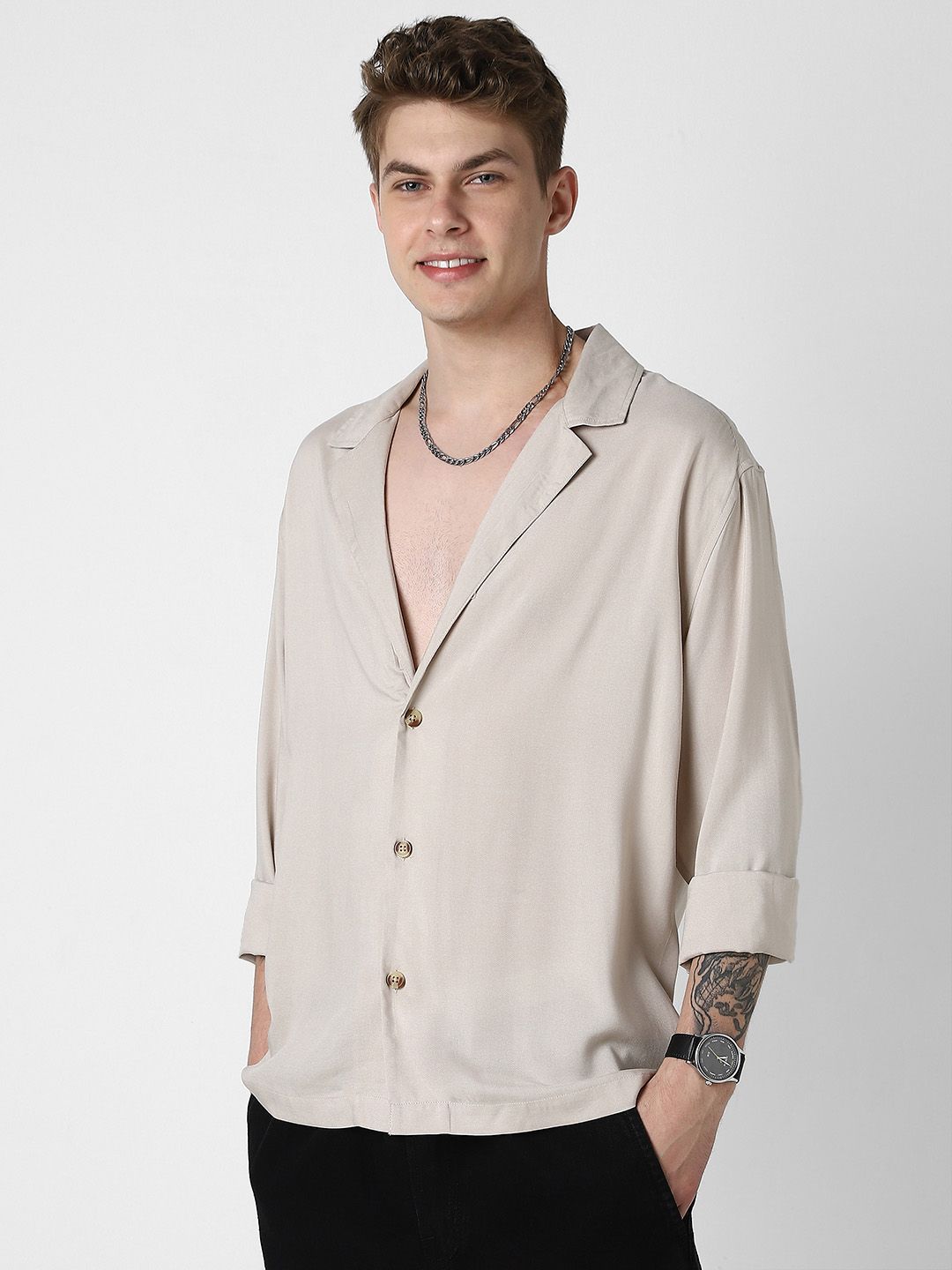 VASTRADO Men Classic Solid Cuban Collar Casual Shirt