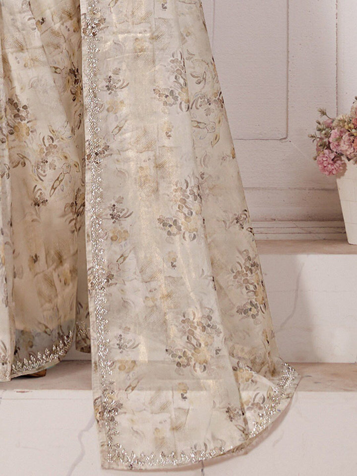 Saree mall Floral Printed Beads & Stones Organza Saree