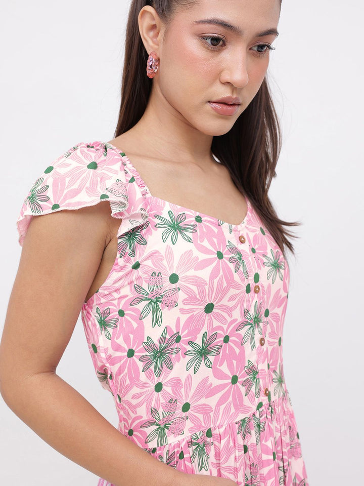 DressBerry Whimsical Bloom Floral Printed A-Line Dress