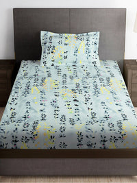 Story@home Grey & Black Floral Microfiber 180 TC Single Bedsheet With 1 Pillow Cover