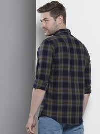 The Indian Garage Co Men Navy Blue Cotton Tartan Checked Casual Shirt