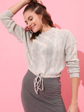 STREET 9 Women Grey Cable Knit Crop Pullover