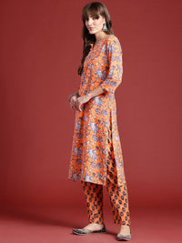 Anouk Floral Printed Pure Cotton Kurta With Trousers & Dupatta