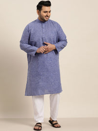 SOJANYA PLUS Lelaki Blue Woven-Design Kurta Lurus Dobby