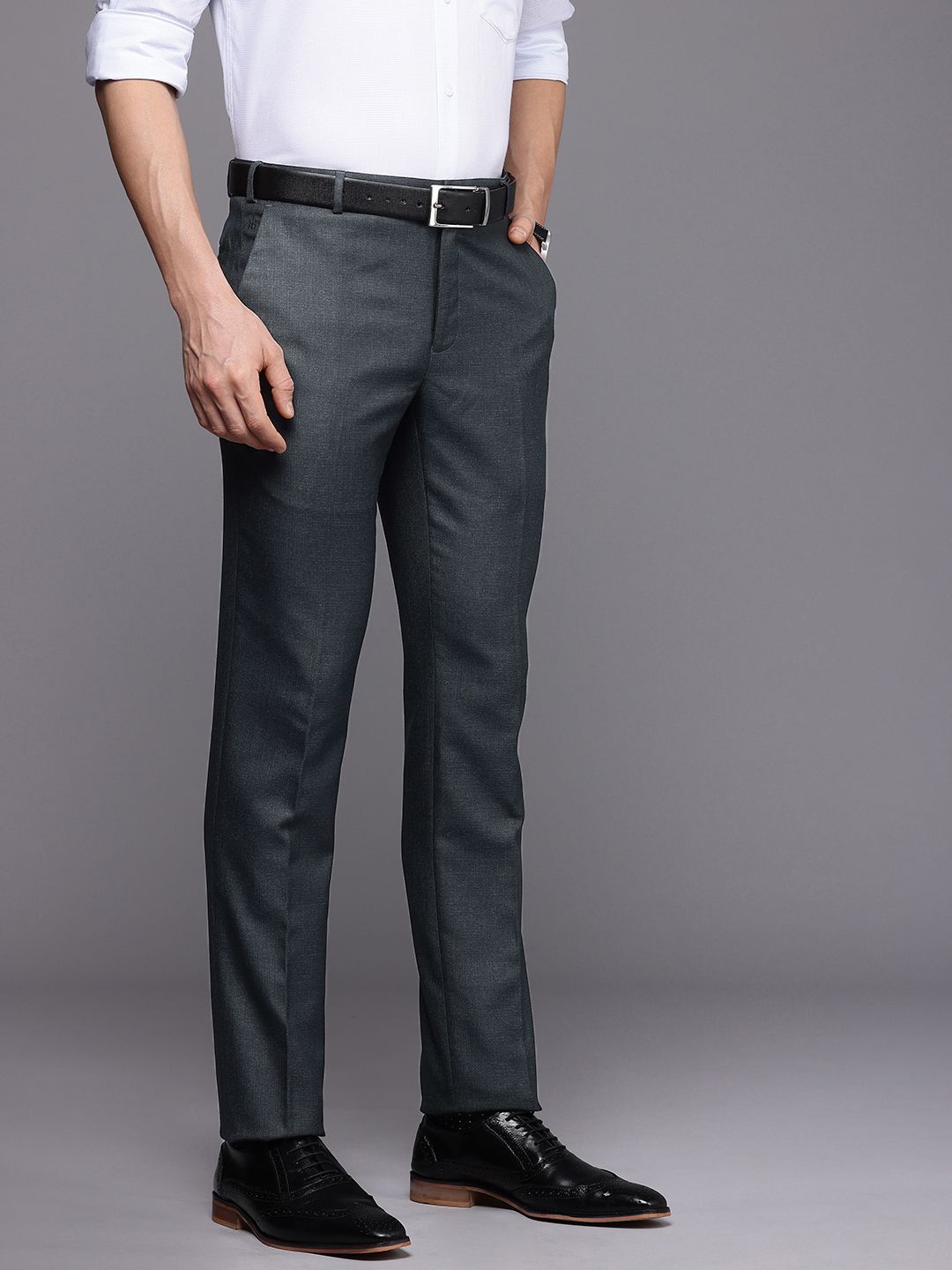 Raymond Men Self Design Textured Slim Fit Formal Trousers