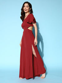 Berrylush Red Crepe A-Line Maxi Dress