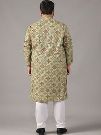 SOJANYA PLUS Plus Size Lelaki Motif Etnik Bercetak Cotton Linen Kurta Lurus Dengan Piyama