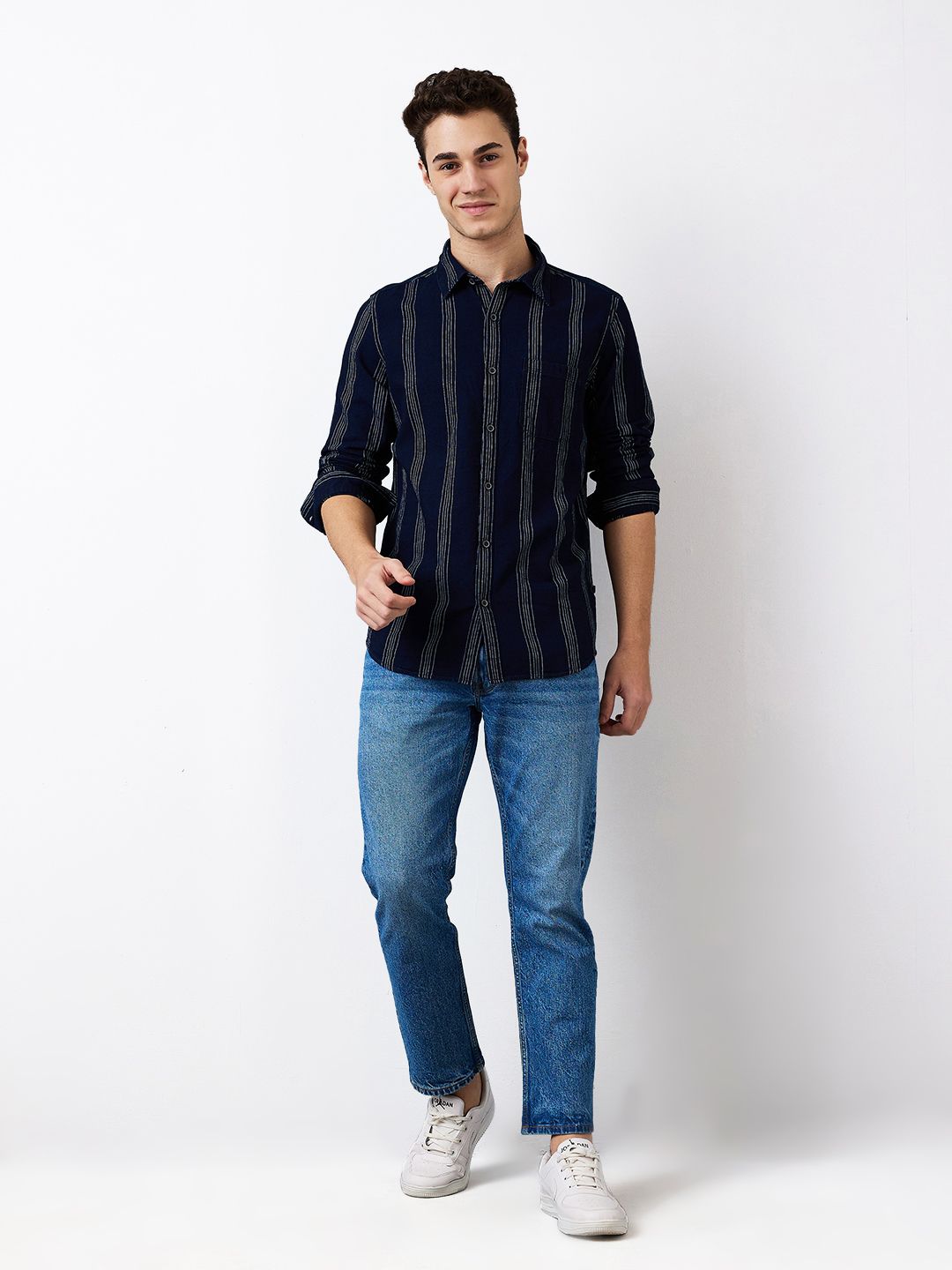 SPYKAR Men Spread Collar Vertical Striped Cotton Casual Shirt