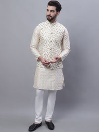 SOJANYA Floral Embroidered Thread Work Kurta With Churidar With Nehru Jacket