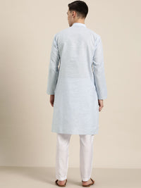 SOJANYA Men Blue & White Pure Cotton Striped Kurta