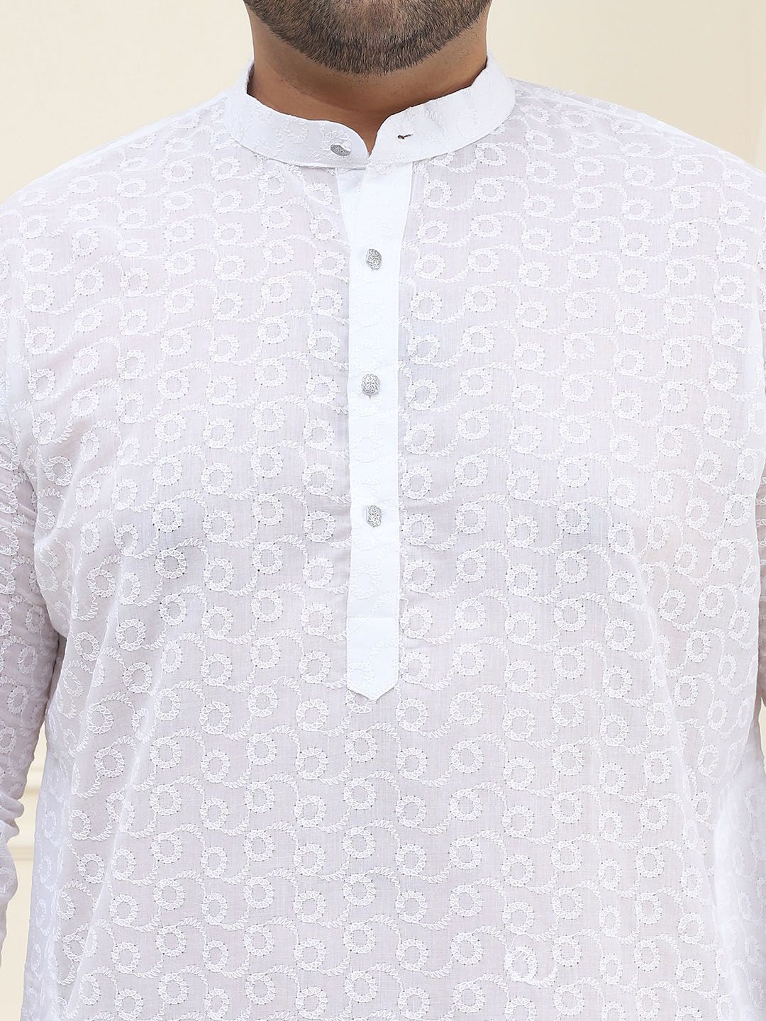 SOJANYA PLUS Men White Ethnic Motifs Embroidered Kurta