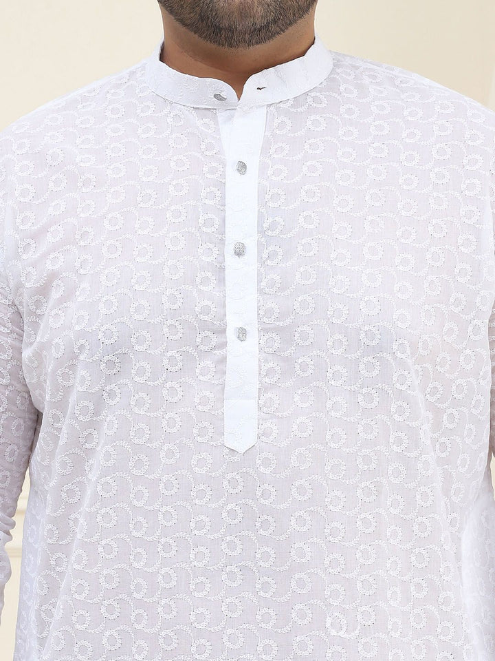 SOJANYA PLUS Lelaki Motif Etnik Putih Bersulam Kurta