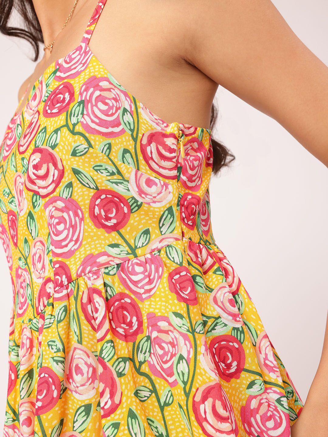 DressBerry Sweet & Subtle Floral Printed Shoulder Straps A-Line Mini Dress