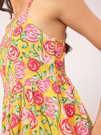 DressBerry Sweet & Subtle Floral Printed Shoulder Straps A-Line Mini Dress