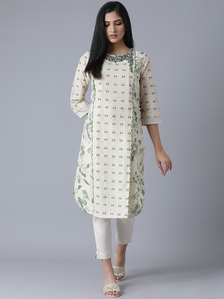 W Women Off White Floral Printed Kurta
