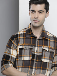 The Indian Garage Co Men Regular Fit Checked Double Flap Pocket Flannel Shirt