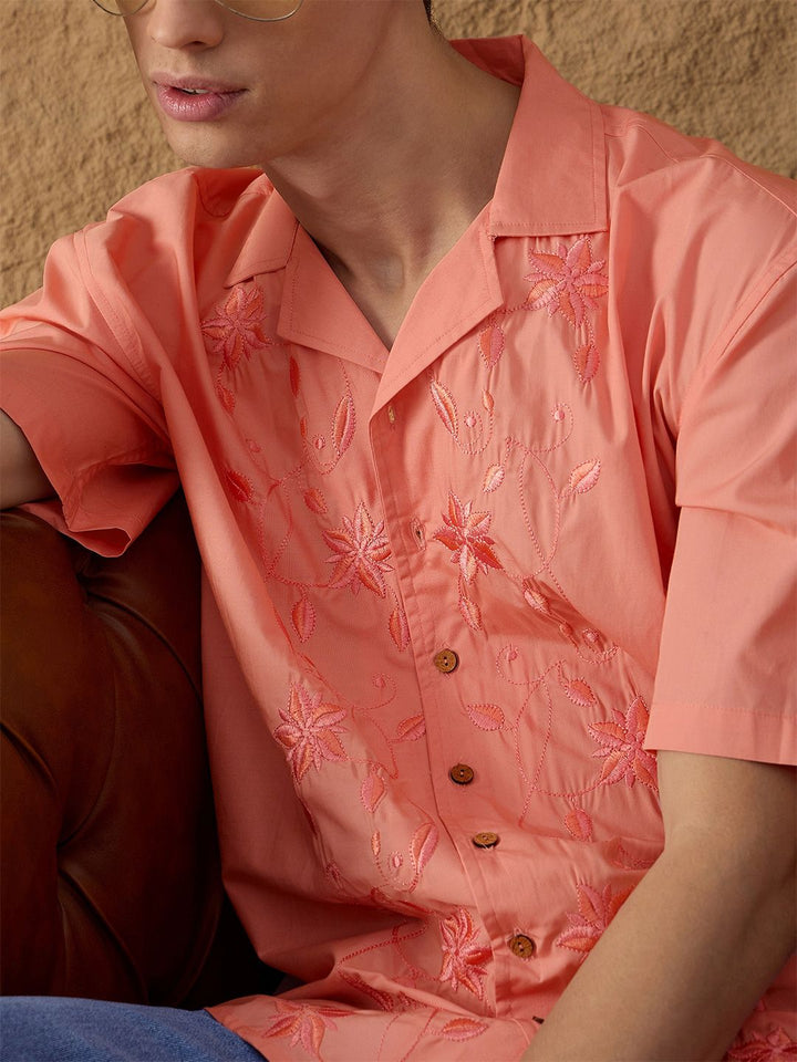 DENNISON Men Embroidery Oversized Cotton Casual Shirt
