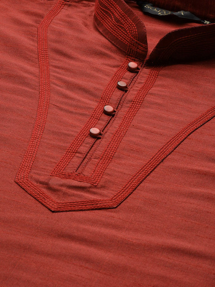 SOJANYA Men Maroon Solid Straight Kurta