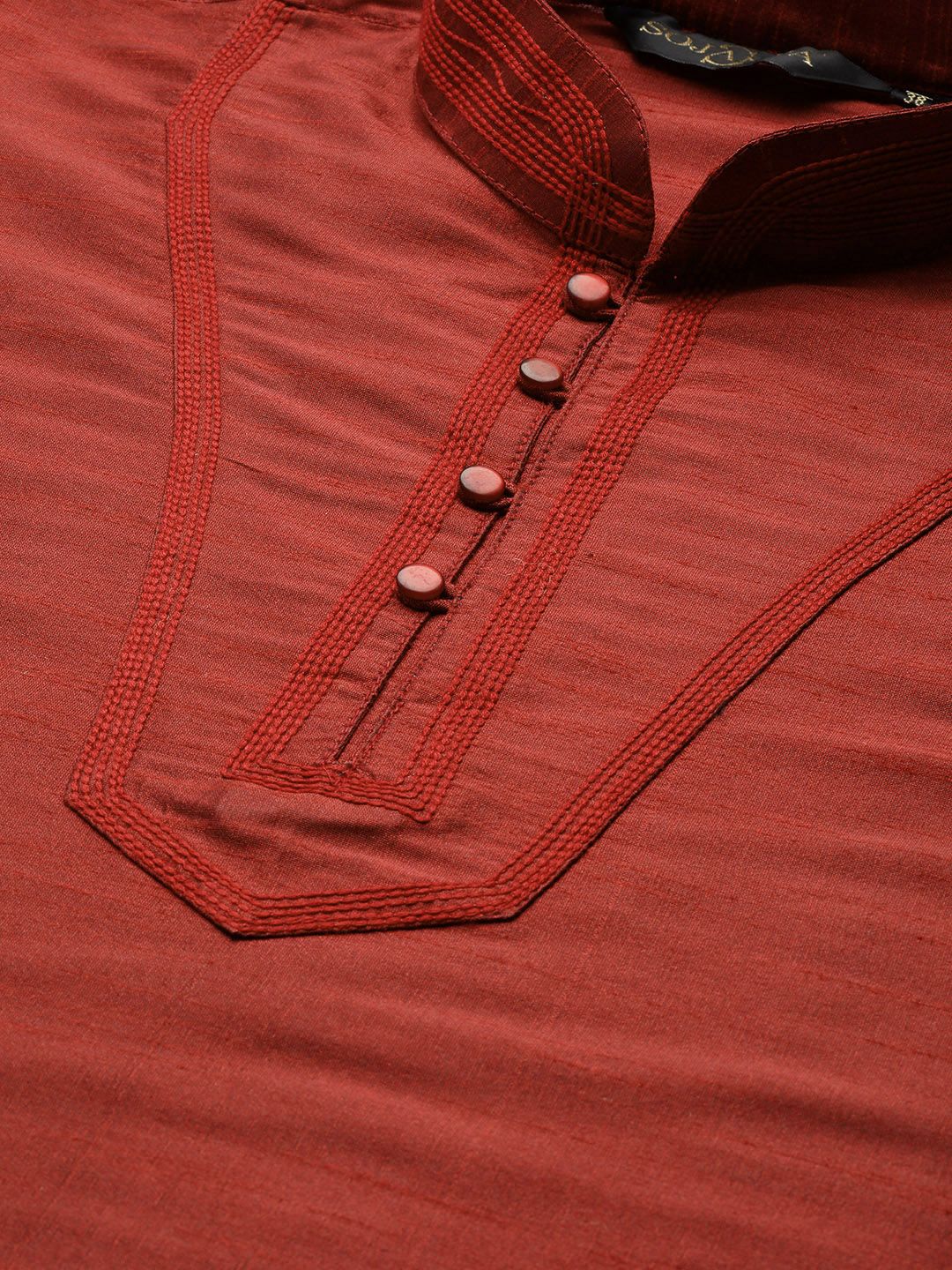 SOJANYA Men Maroon Solid Straight Kurta