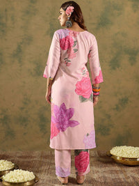 Indo Era Floral Printed V-Neck Straight Kurta with Trousers