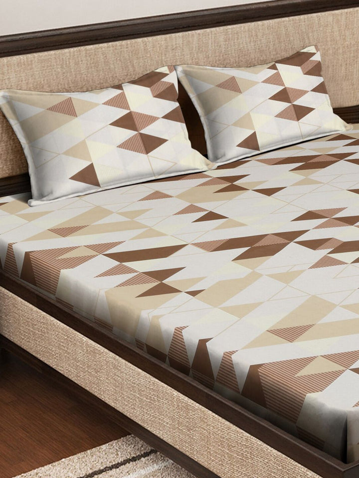 KLOTTHE Coklat Geometric Kapas Tulen 400 TC Cadar King Superfine dengan 2 Sarung Bantal-98 x 89 inci