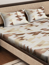 KLOTTHE Coklat Geometric Kapas Tulen 400 TC Cadar King Superfine dengan 2 Sarung Bantal-98 x 89 inci