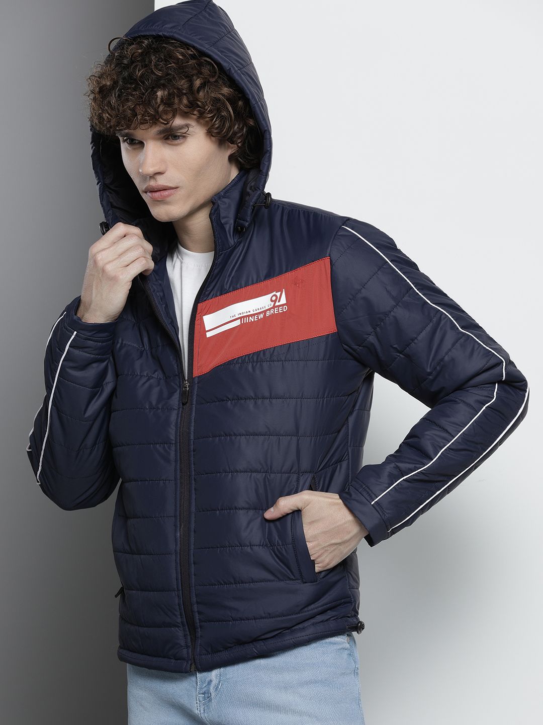 The Indian Garage Co Slim Fit Zip-Front Puffer Jacket with Detachable Hood