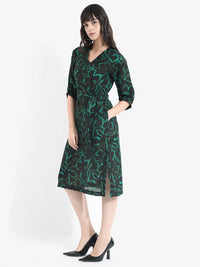 RAREISM Abstract Print Linen A-Line Midi Dress