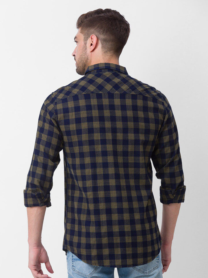 SPYKAR Men Green Slim Fit Buffalo Checks Casual Shirt