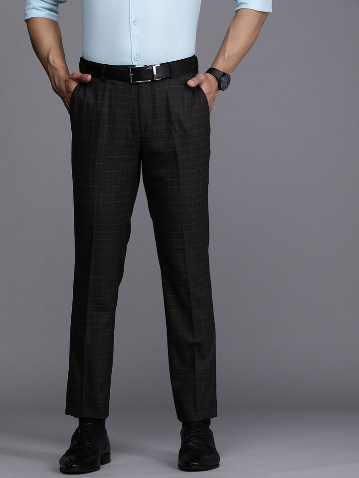Raymond Men Grey Checked Slim Fit Formal Trousers